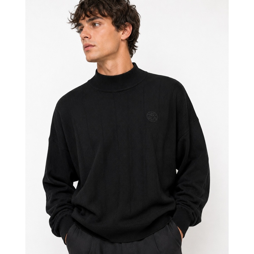 Minimalist Black Mock Neck Sweater Mens XL Made in Italy Classic Oakland Mills